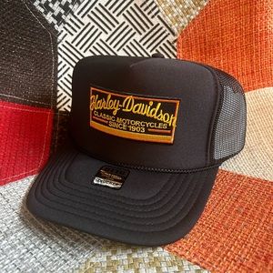 Black Harley Davidson High Crown Biker Patch Trucker Hat